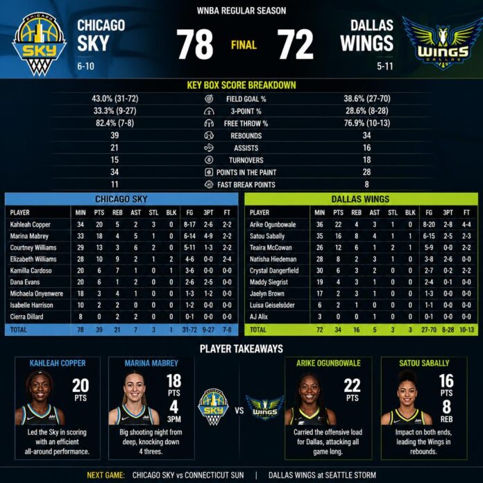 chicago sky vs dallas wings match player stats