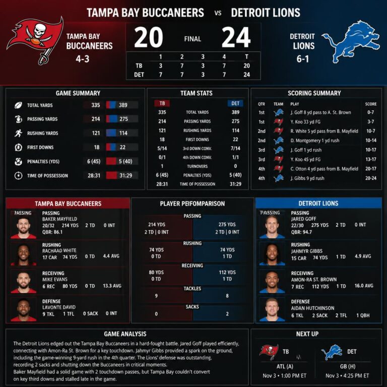 tampa bay buccaneers vs detroit lions match player stats