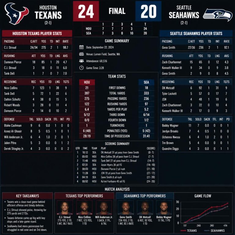 texans vs seahawks match player stats